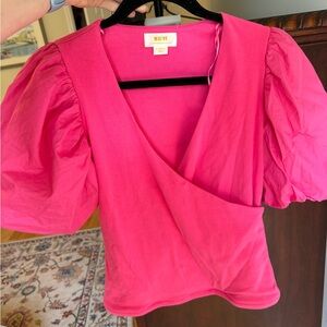 Anthropologie Pink Puff Sleeve Wrap Blouse